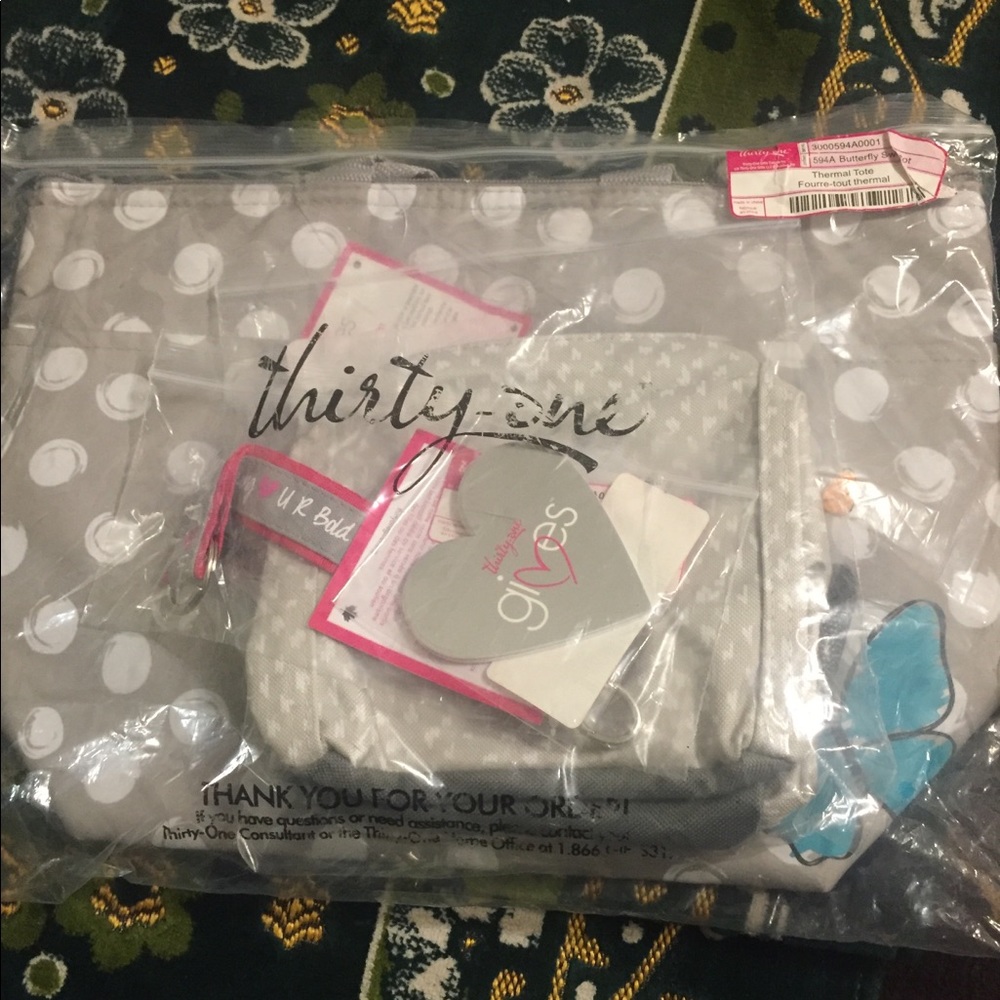 SOLD...Thirty One Butterfly Swirl Thermal Tote - Picture 1 of 5